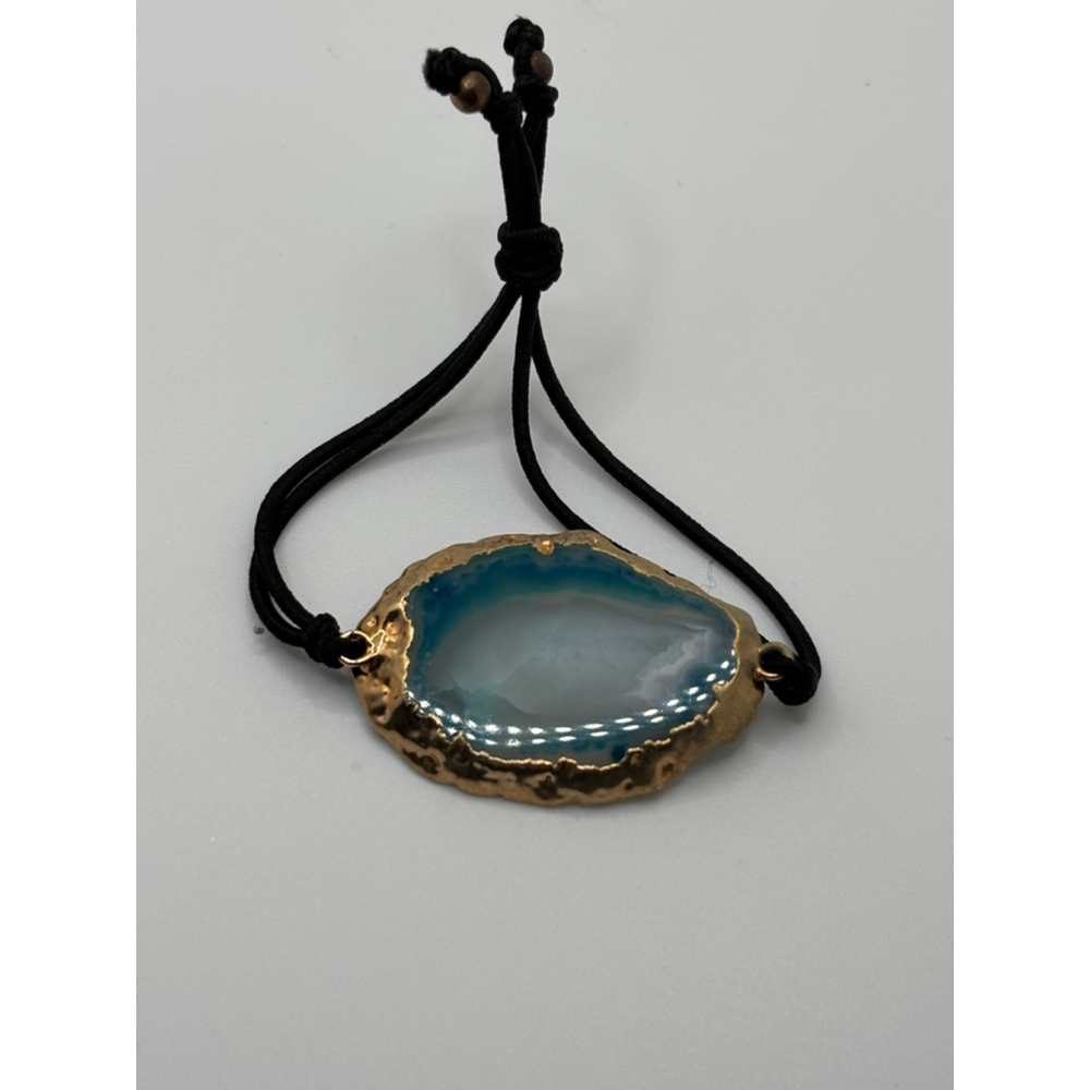 Gold-Plated blue druzy agate geode bracelet hair tie